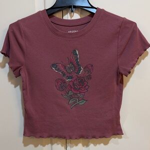 Arizona Jean Company Mauve Rose & Butterfly Crop Top